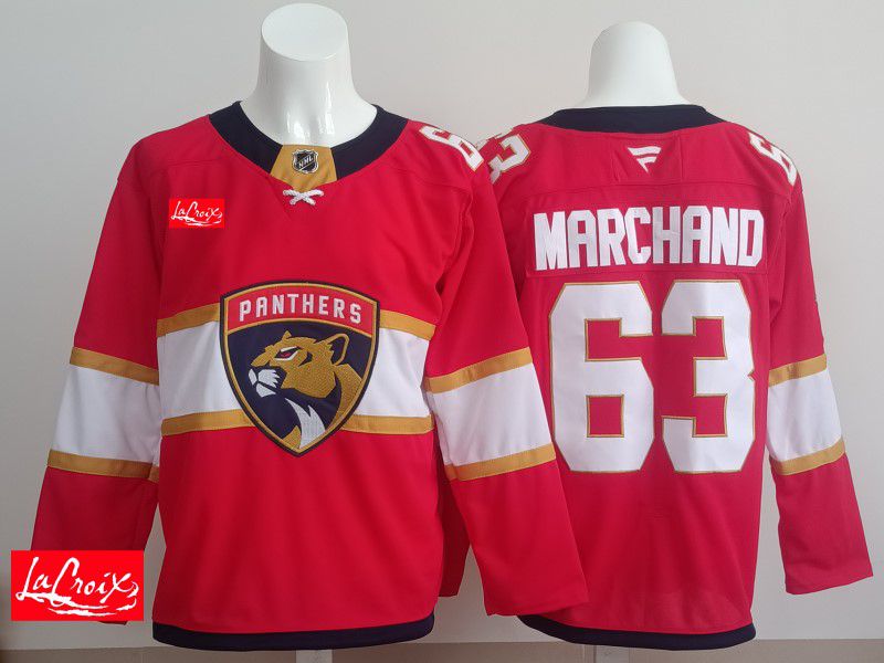 Men 2025 Florida Panthers 63 Marchand Red Fanatics Home Premium NHL Jersey style 6